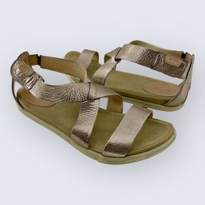 Ecco Damara Warm Grey Metallic Adjustable Strappy Criss Cross Sandal 41 10 10.5